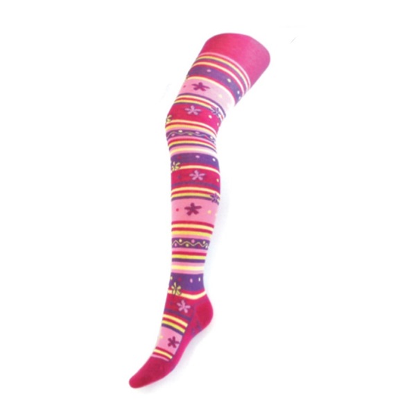 Baby Cotton Tights New Baby Pink with Stripes and Flower, size 128 (7-8 years)