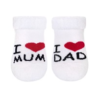 Baby terry socks New Baby white I Love Mum and Dad, size 56 (0-3m)