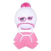 Winter baby knitted hat with scarf New Baby pink, size 104 (3-4y)