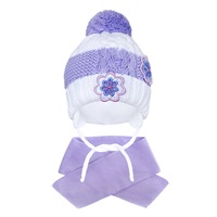 Winter baby hat with scarf New Baby flowers purple, size 104 (3-4y)