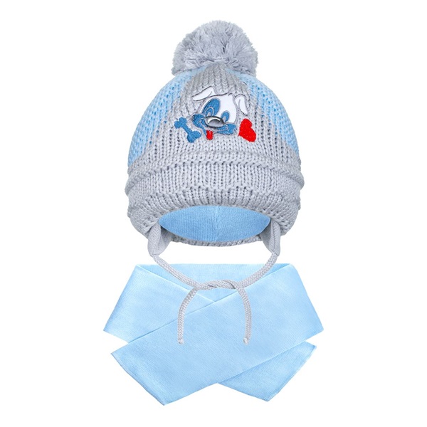 Winter baby hat with scarf New Baby doggy light blue, size 104 (3-4y)