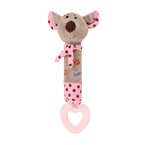 Baby Mix squeaky plush toy with teether pink mouse