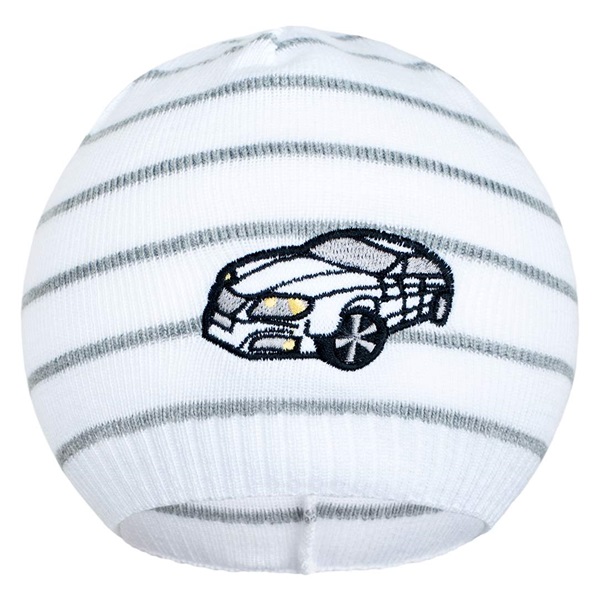 New Baby spring cap with car white-dark grey, size 86/92