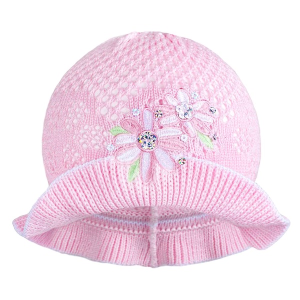 Knitted hat New Baby pink and white, size 104 (3-4y)