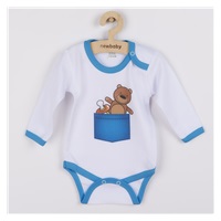 New Baby printed body with teddy bear in pocket, size 80 (9-12m)