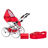 Baby Retro Stroller for dolls 2in1 New Baby Elen red with hearts