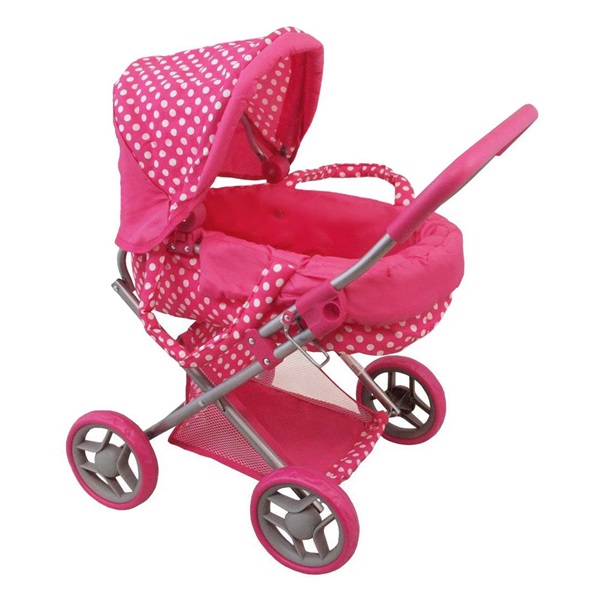 Baby Mix Deep Stroller for Dolls Polka Dotted Pink