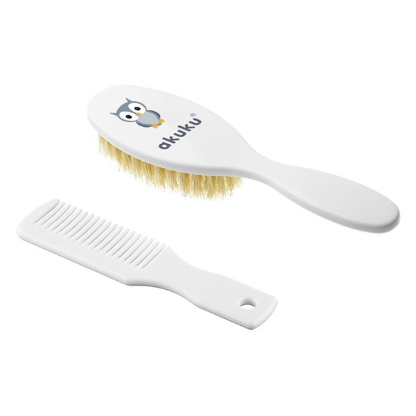 Brush and comb with natural hair Akuku owl white