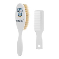 Brush and comb with natural hair Akuku owl white