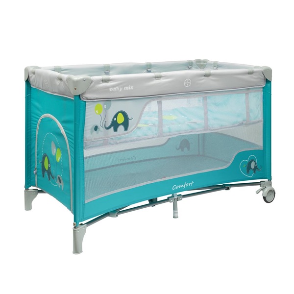 Baby Mix Elephants blue travel cot with hanging bed