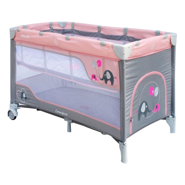 Baby Mix Elephants pink travel cot with hanging bed