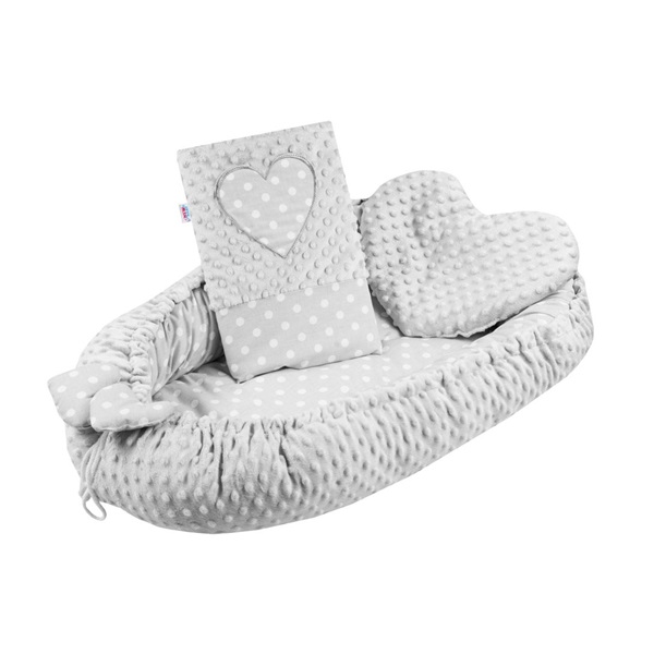 Luxury nest with pillow and blanket New Baby from Minky Heart grey