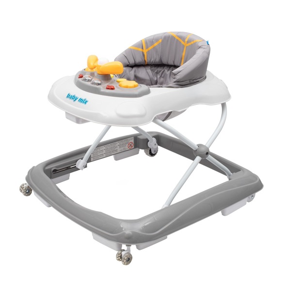 Baby Mix baby walker with steering wheel and silicone wheels grey