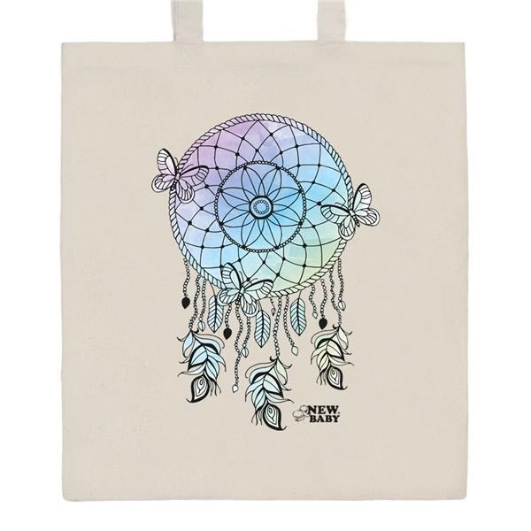 Cotton shopping bag natural with print New Baby Dreamcatcher