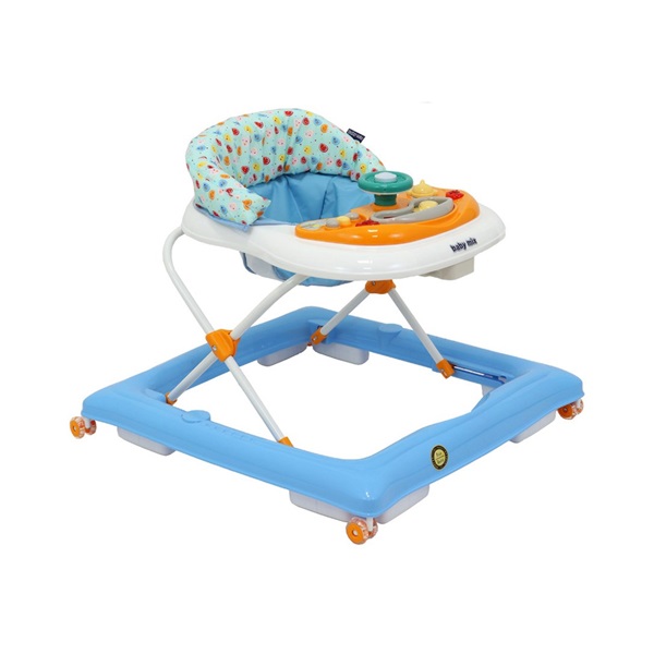 Baby Mix baby walker with steering wheel and silicone wheels blue and white