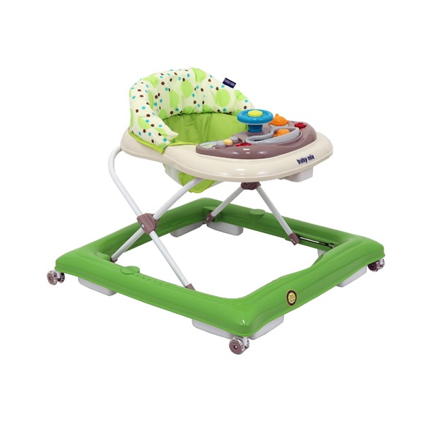 Baby Mix baby walker with steering wheel and silicone wheels green-beige