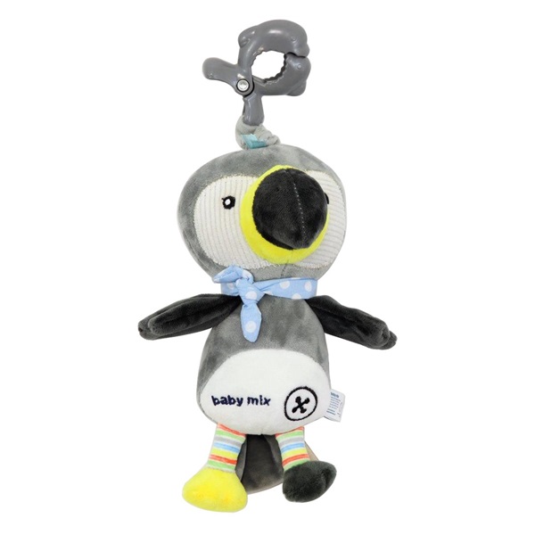 Baby Mix Tukan grey plush toy with toy machine and clip