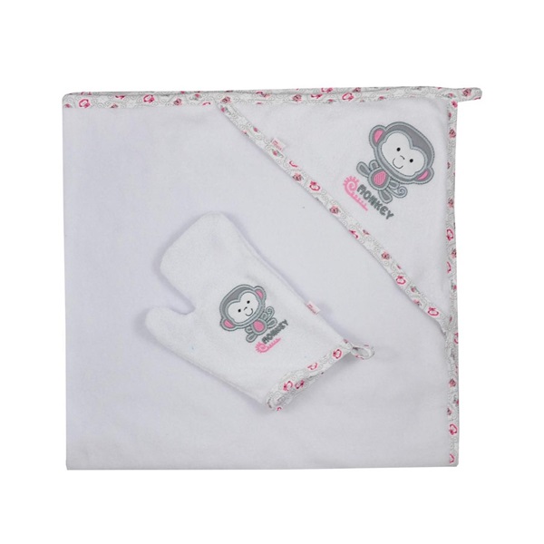 Baby towel with washcloth Koala Jungle white-pink