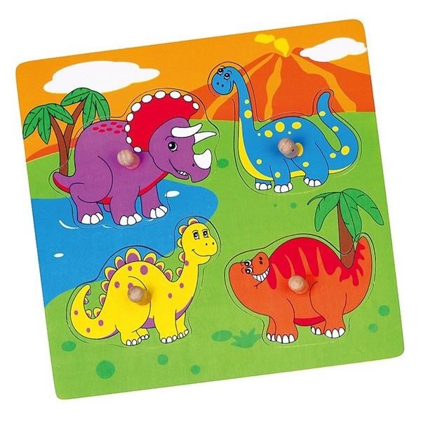 Wooden puzzle with handles for little ones Viga Dino