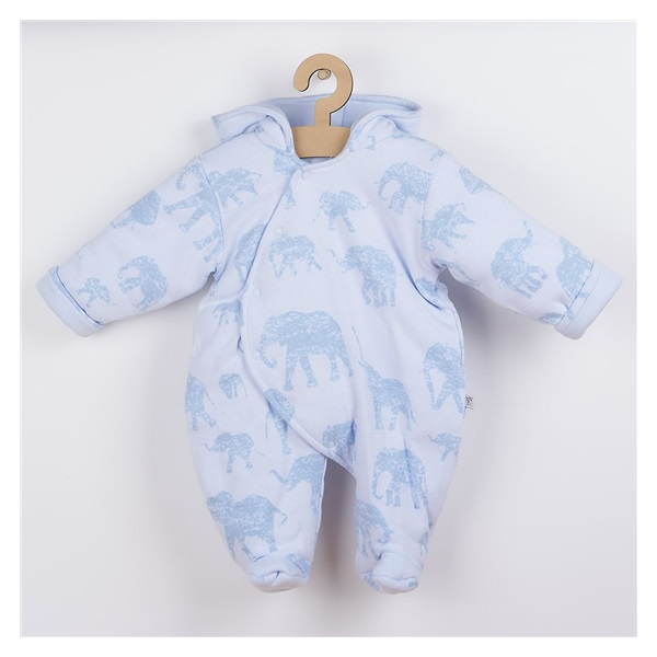 Insulated baby jumpsuit with hood Baby Service Elephants blue, size 68 (4-6m)