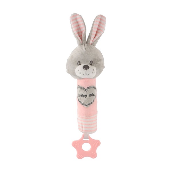 Baby Mix Whistling Plush Toy with Teether Pink Rabbit