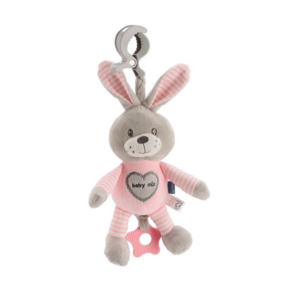 Educational playing plush toy with clip Baby Mix rabbit pink