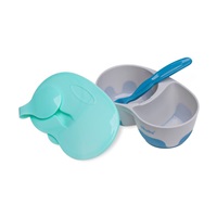 Children‘s two-chamber bowl with spoon Akuku grey-blue