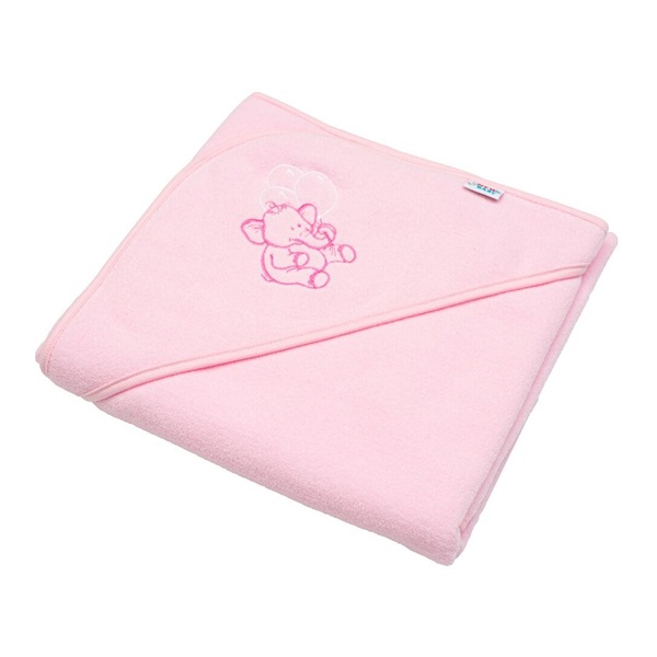 Baby terry towel with embroidery and hood New Baby 80x80 pink elephant