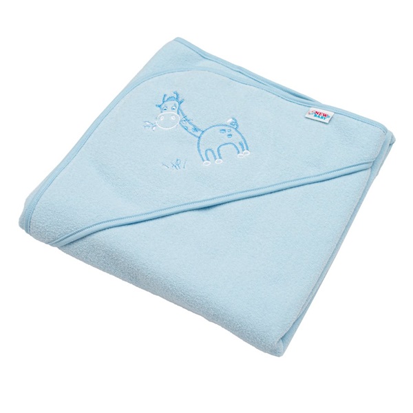 Baby terry towel with embroidery and hood New Baby 80x80 blue giraffe