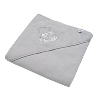 Baby terry towel with embroidery and hood New Baby 80x80 grey bear