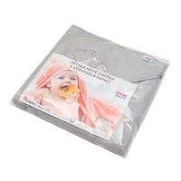 Baby terry towel with embroidery and hood New Baby 80x80 grey bear