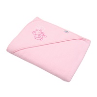 Baby terry towel with embroidery and hood New Baby 100x100 pink elephant