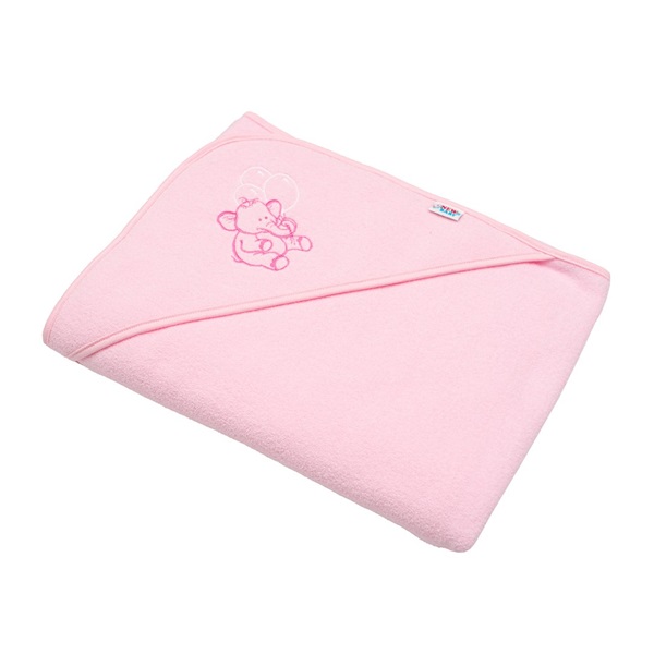 Baby terry towel with embroidery and hood New Baby 100x100 pink elephant