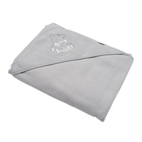 Baby terry towel with embroidery and hood New Baby 100x100 grey bear