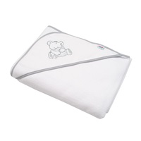 Baby terry towel with embroidery and hood New Baby 100x100 white bear