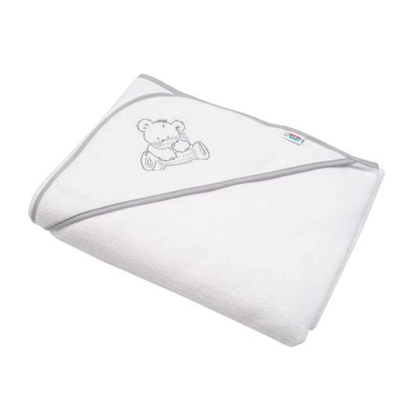 Baby terry towel with embroidery and hood New Baby 100x100 white bear