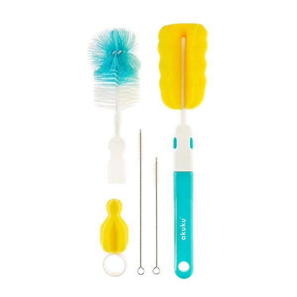 Set of brushes for cleaning pacifier bottles and straws Akuku blue