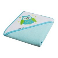 Baby towel 100x100 Akuku turquoise with owl