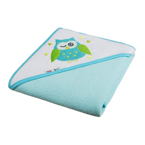 Baby towel 100x100 Akuku turquoise with owl