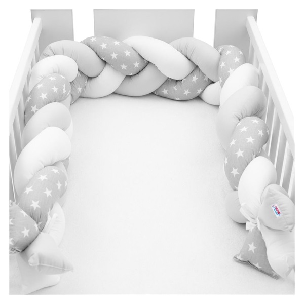 Protective crib mattress cover New Baby stars grey and white