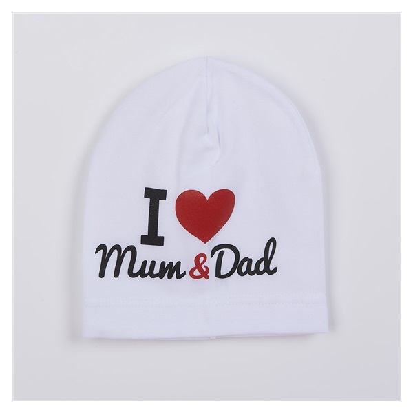 Baby cap New Baby I Love Mum and Dad white, size 3-9 m