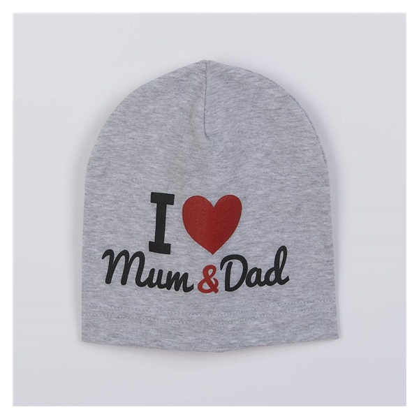 Baby cap New Baby I Love Mum and Dad grey, size 3-9 m