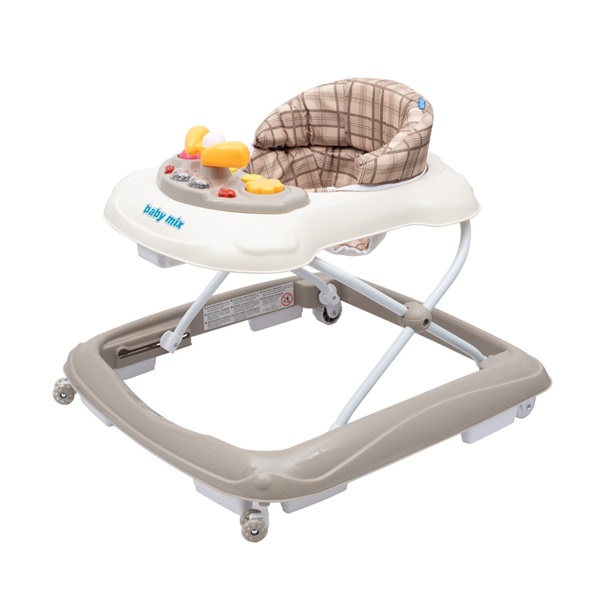 Baby Mix baby walker with steering wheel and silicone wheels beige