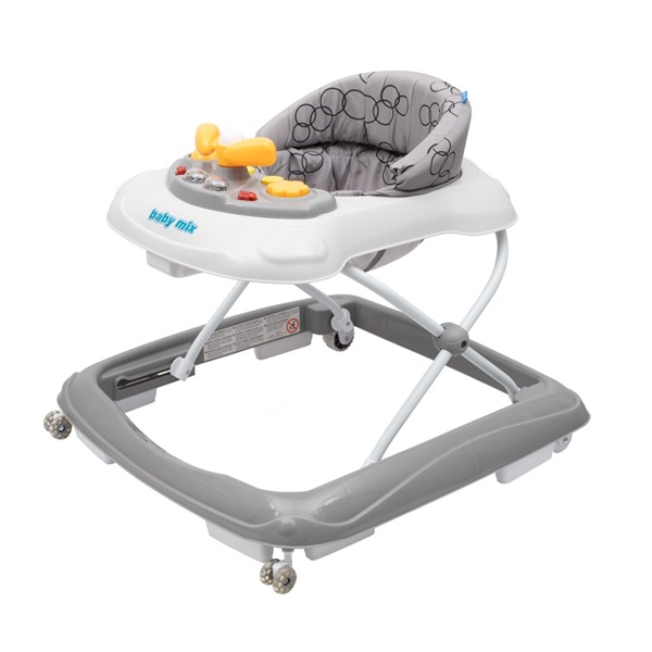 Baby Mix baby walker with steering wheel and silicone wheels dark grey