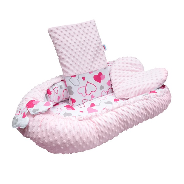 Luxury nest with pillow and blanket New Baby from Minky pink hearts