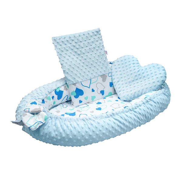 Luxury nest with pillow and blanket New Baby from Minky blue hearts