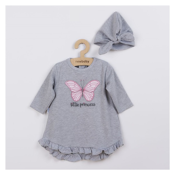 Baby dress with cap-turban New Baby Little Princess grey, size 80 (9-12m)