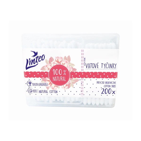 Paper cotton buds 100% natural Linteo 200 pcs in box