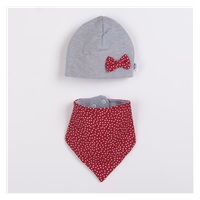 Baby cap with neck scarf New Baby Missy grey-red, size 86 (12-18m)