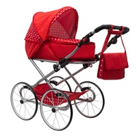 Baby Retro Stroller for dolls 2in1 New Baby Magdalena red with polka dots